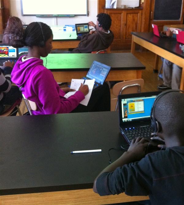 Students working on netbooks in science class 