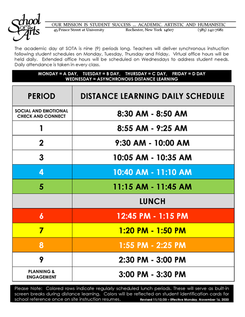 School Of The Arts Overview rcsd 2021 22 calendar